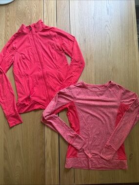 REVA BUNDLE!!Pink Activewear Jacket & Long Sleeve Top - Bright Pink Duo